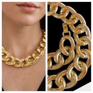 Vintage Napier Gold Tone Chunky Link Necklace 1979 USA Statement Chain 16"